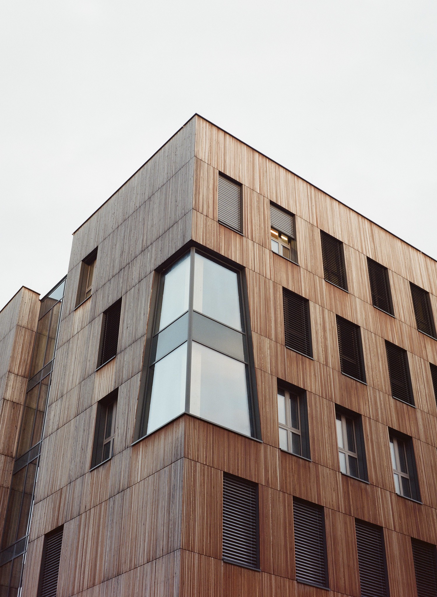 Ein Holzhochhaus in der Seestadt bei Wien. Holz wird vermehrt als Baustoff für urbane Architektur eingesetzt.